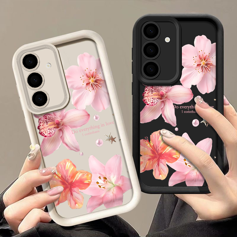 Samsung Galaxy A55 - Casing Ponsel Bunga Merah Muda untuk